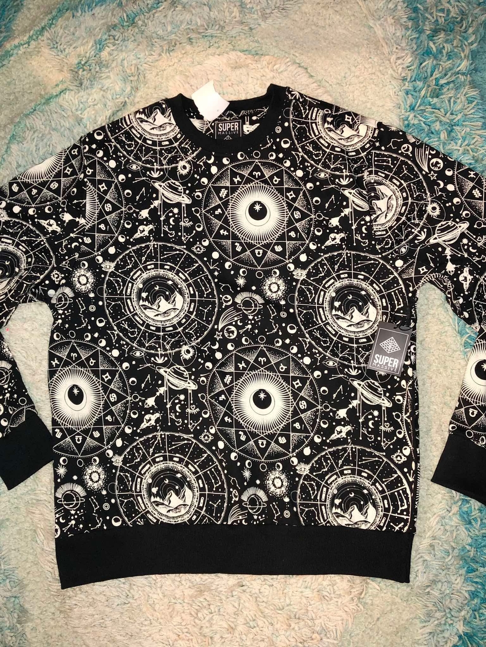 Super Massive Crewneck Sweatshirt Space Graphic Black White Men's L